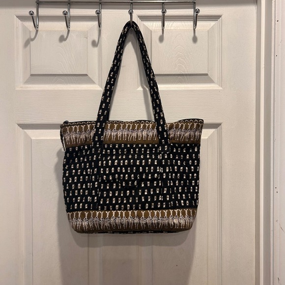 Vera Bradley Tote Bag Purse Black Quilted Retired Zebra Print Shoulder Bag - Picture 1 of 9